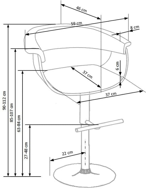 Scaun de bar din pal, tapitat cu piele ecologica si picior metalic, Hoku-45 Negru / Stejar Deschis, l59xA46xH90-112 cm (1)