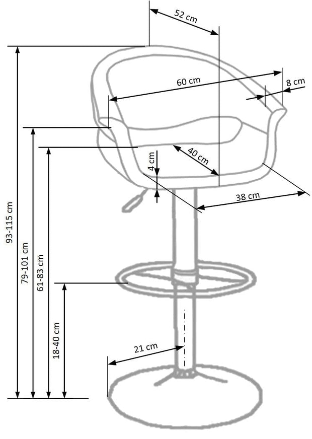 Halmar Scaun de bar tapitat cu piele ecologica, cu picior metalic Hoku-46 Negru / Alb, l60xA52xH93-115 cm