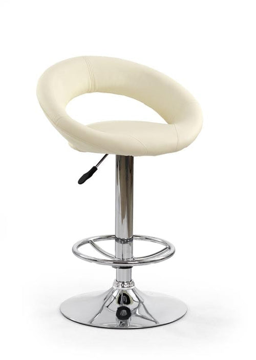 Scaun de bar tapitat cu piele ecologica si picior metalic, Hoku-15 Crem/ Crom, l54xA50xH80-102 cm