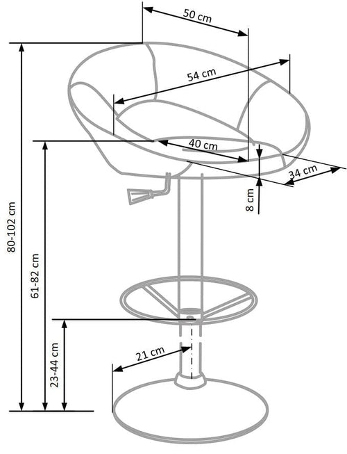 Halmar Scaun de bar tapitat cu piele ecologica si picior metalic, Hoku-15 Gri / Crom, l54xA50xH80-102 cm