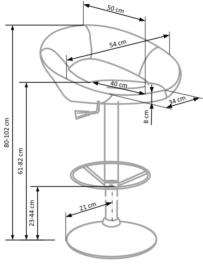 Halmar Scaun de bar tapitat cu piele ecologica si picior metalic, Hoku-15 Negru / Crom, l54xA50xH80-102 cm