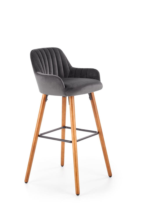 Halmar Scaun de bar tapitat cu stofa, cu picioare din lemn Hoku-93 Gri Inchis / Nuc, l47xA49xH98 cm