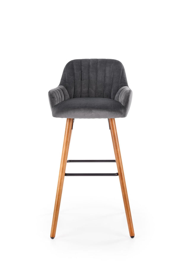 Halmar Scaun de bar tapitat cu stofa, cu picioare din lemn Hoku-93 Gri Inchis / Nuc, l47xA49xH98 cm