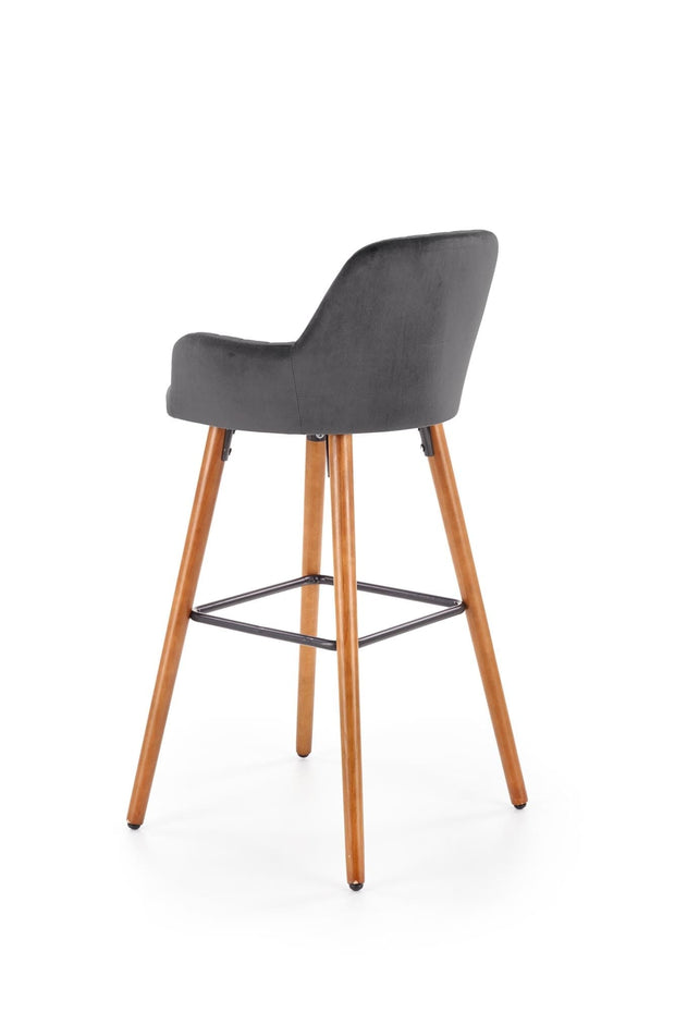 Halmar Scaun de bar tapitat cu stofa, cu picioare din lemn Hoku-93 Gri Inchis / Nuc, l47xA49xH98 cm