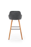 Halmar Scaun de bar tapitat cu stofa, cu picioare din lemn Hoku-93 Gri Inchis / Nuc, l47xA49xH98 cm