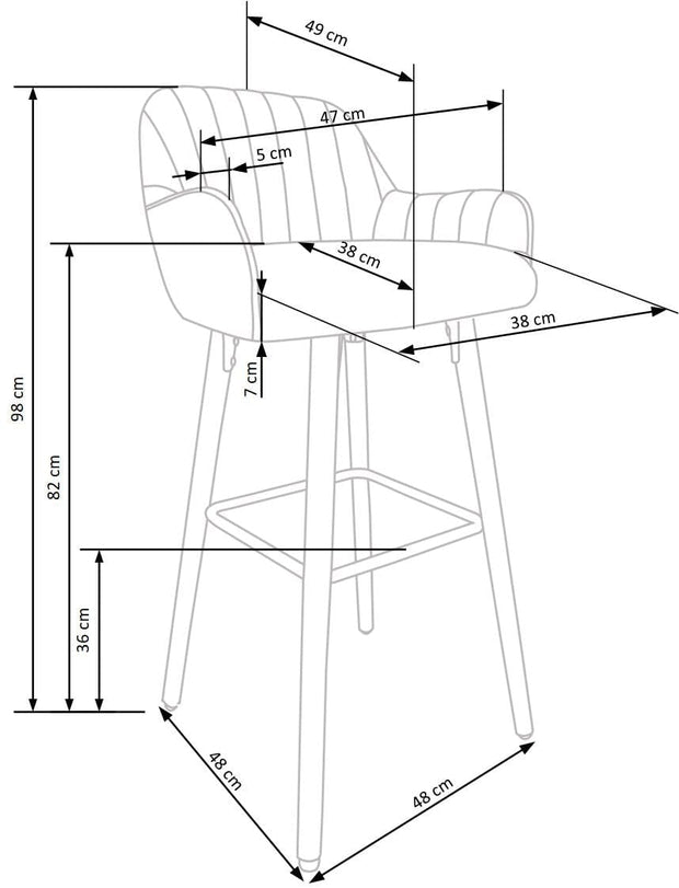 Halmar Scaun de bar tapitat cu stofa, cu picioare din lemn Hoku-93 Gri Inchis / Nuc, l47xA49xH98 cm