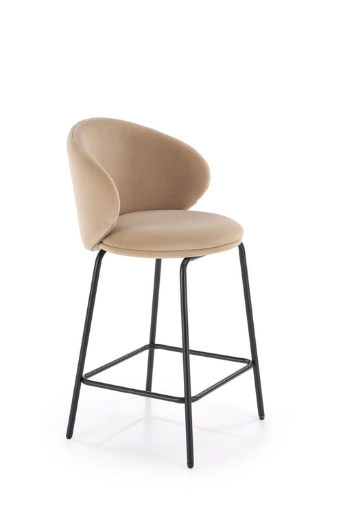 Scaun de bar tapitat cu stofa si picioare metalice, H121 Velvet Bej / Negru, l51xA50xH92 cm