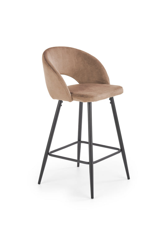 Scaun de bar tapitat cu stofa si picioare metalice, H96 Velvet Bej / Negru, l48xA49xH89 cm