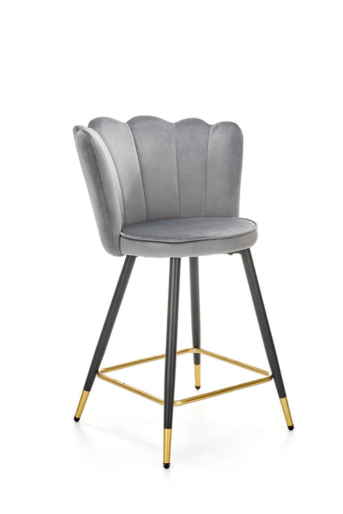 Scaun de bar tapitat cu stofa si picioare metalice, Hoku-106 Velvet Gri / Negru / Auriu, l58xA58xH96 cm