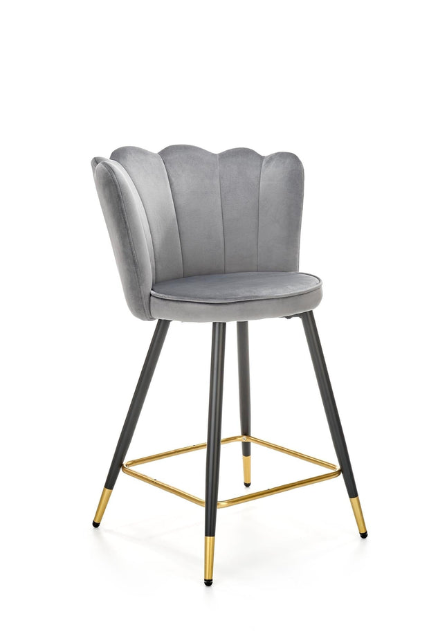 Scaun de bar tapitat cu stofa si picioare metalice, Hoku-106 Velvet Gri / Negru / Auriu, l58xA58xH96 cm