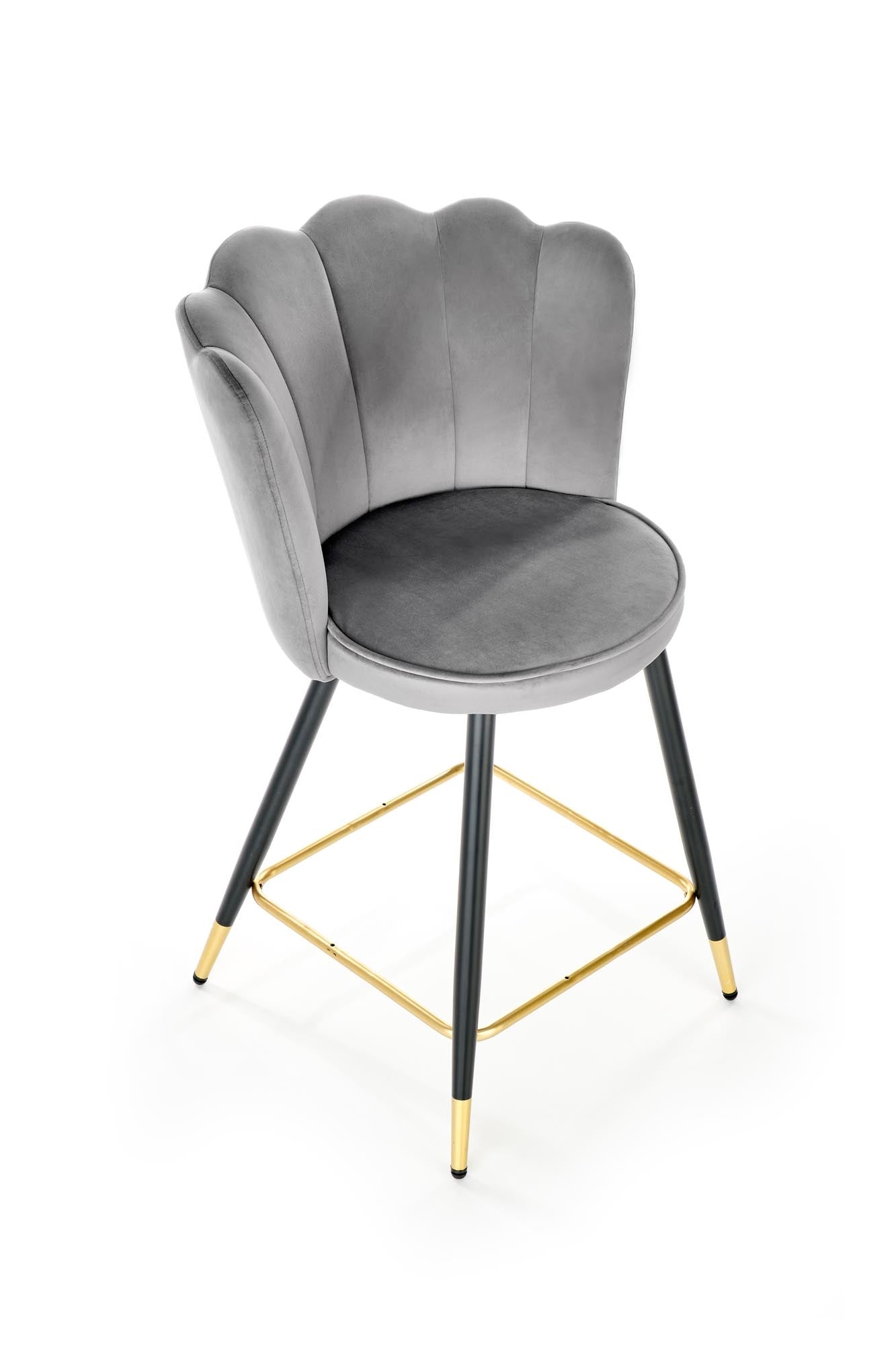 Scaun de bar tapitat cu stofa si picioare metalice, Hoku-106 Velvet Gri / Negru / Auriu, l58xA58xH96 cm (1)