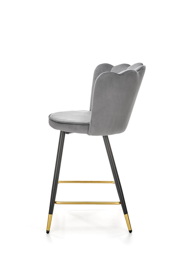 Scaun de bar tapitat cu stofa si picioare metalice, Hoku-106 Velvet Gri / Negru / Auriu, l58xA58xH96 cm (3)