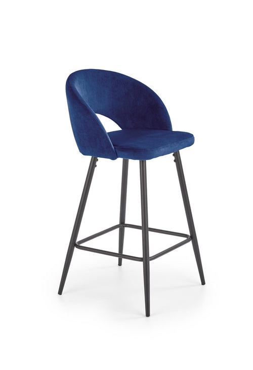 Halmar Scaun de bar tapitat cu stofa si picioare metalice, Hoku-96 Velvet Albastru Inchis / Negru, l49xA49xH89 cm