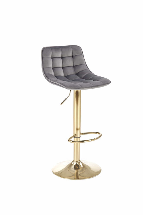Scaun de bar tapitat cu stofa si picior metalic, H120 Velvet Gri Inchis / Auriu, l43xA44xH84-106 cm