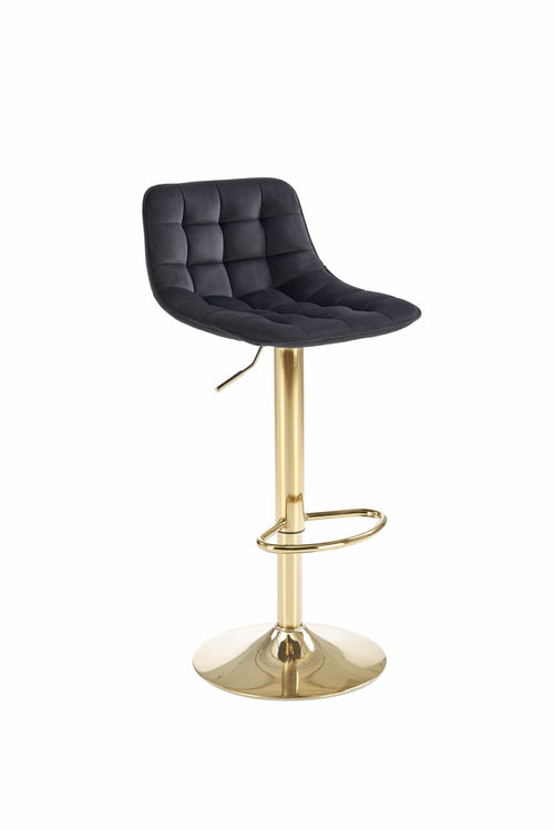 Scaun de bar tapitat cu stofa si picior metalic, H120 Velvet Negru / Auriu, l43xA44xH84-106 cm