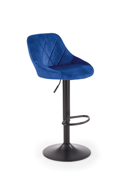 Scaun de bar tapitat cu stofa si picior metalic, Hoku-101 Velvet Bleumarin / Negru, l47xA45xH84-106 cm