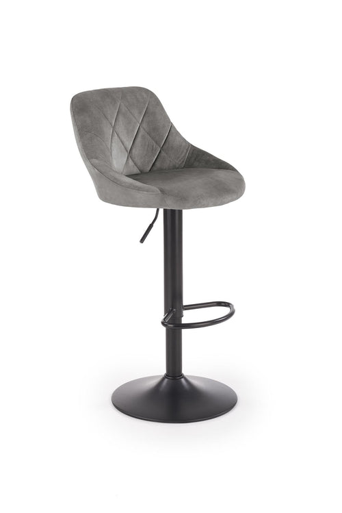 Scaun de bar tapitat cu stofa si picior metalic, Hoku-101 Velvet Gri / Negru, l47xA45xH84-106 cm