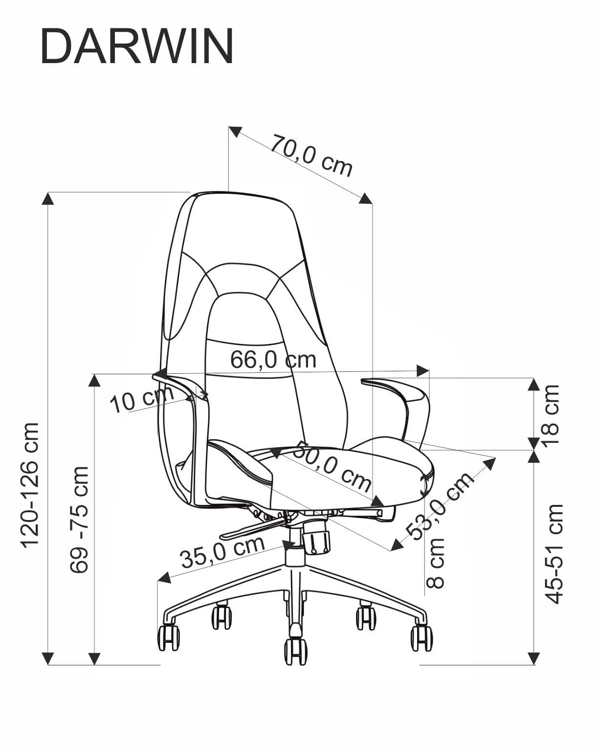 Scaun de birou directorial tapitat cu piele ecologica, Darwin Cappuccino, l66xA70xH120-126 cm (4)