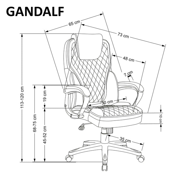 Scaun de birou directorial tapitat cu piele ecologica, Gandalf Negru / Gri, l65xA73xH113-120 cm (3)