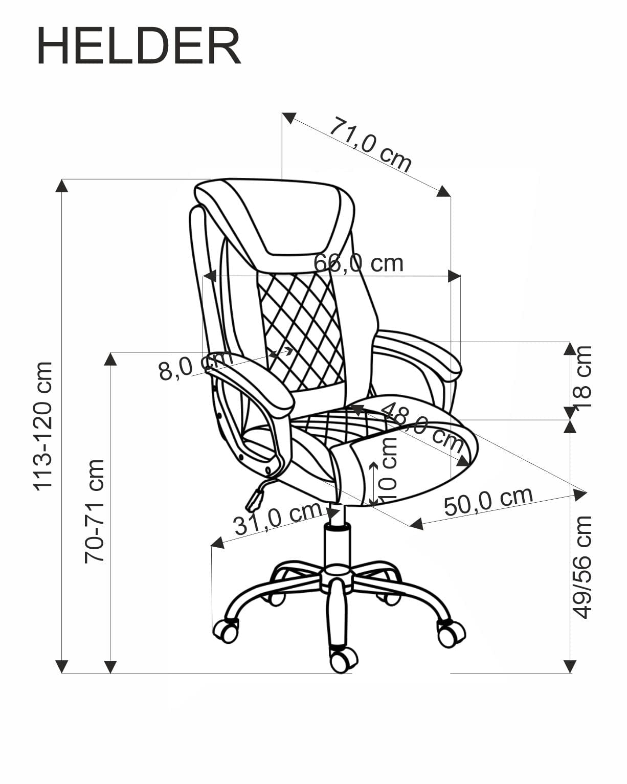 Scaun de birou directorial tapitat cu piele ecologica, Helder Negru, l66xA71xH113-120 cm (4)