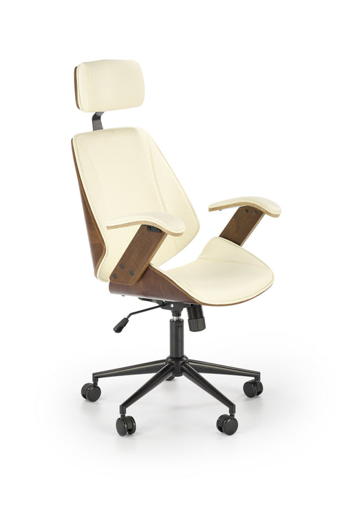 Scaun de birou directorial tapitat cu piele ecologica, Ignazio Nuc / Crem, l62xA70xH119-129 cm