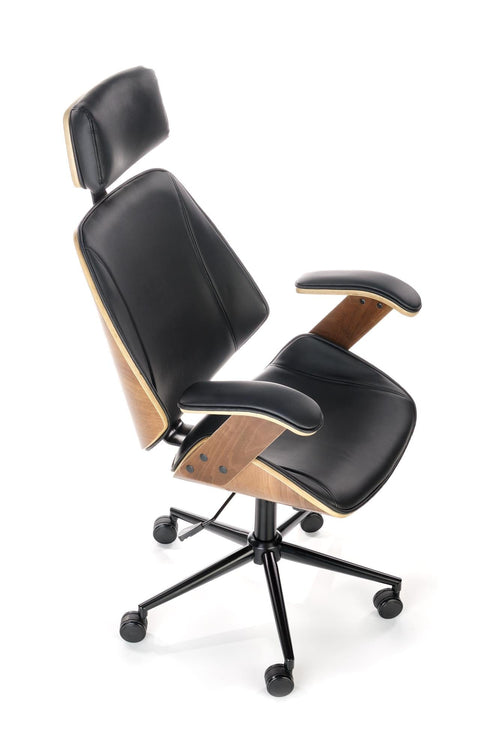 Scaun de birou directorial tapitat cu piele ecologica, Ignazio Nuc / Negru, l62xA70xH119-129 cm