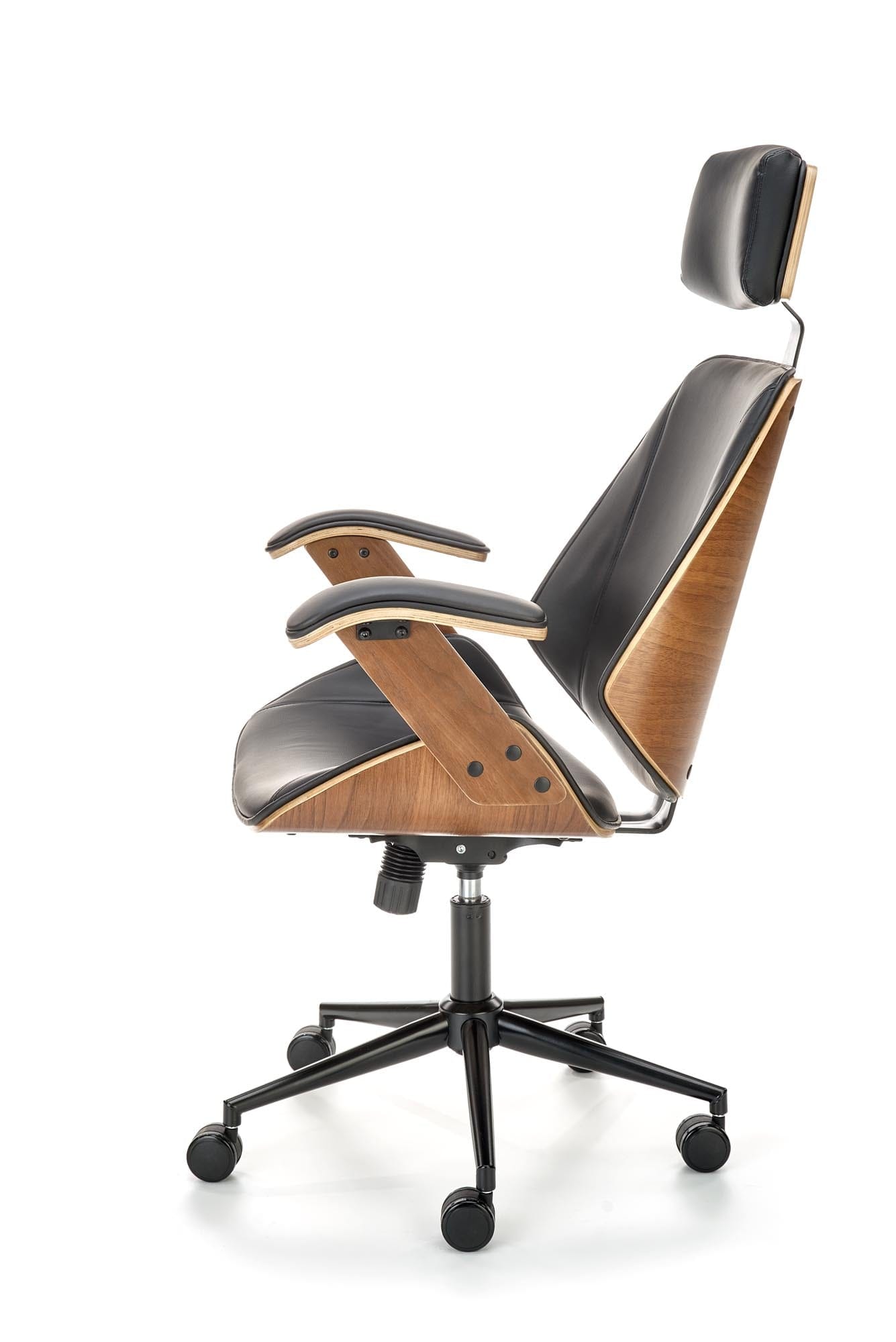 Scaun de birou directorial tapitat cu piele ecologica, Ignazio Nuc / Negru, l62xA70xH119-129 cm (2)