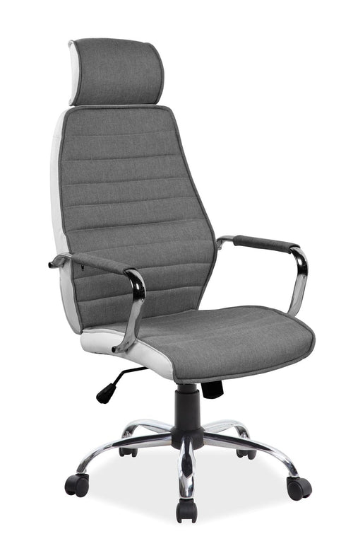 Scaun de birou directorial tapitat cu piele ecologica si stofa Qwin-035 Gri / Alb, l59xA52xH121-131 cm