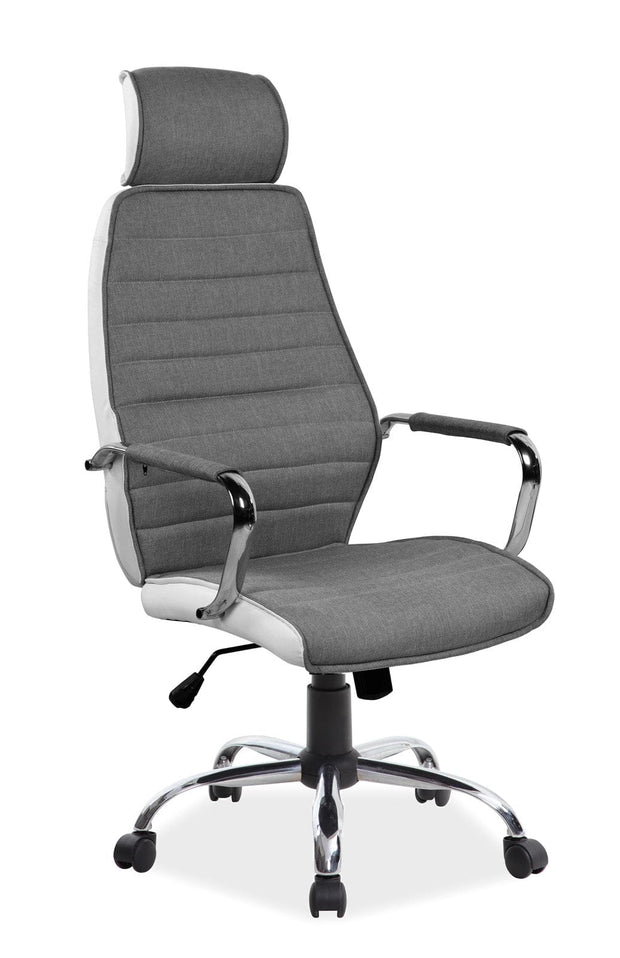 Scaun de birou directorial tapitat cu piele ecologica si stofa Qwin-035 Gri / Alb, l59xA52xH121-131 cm