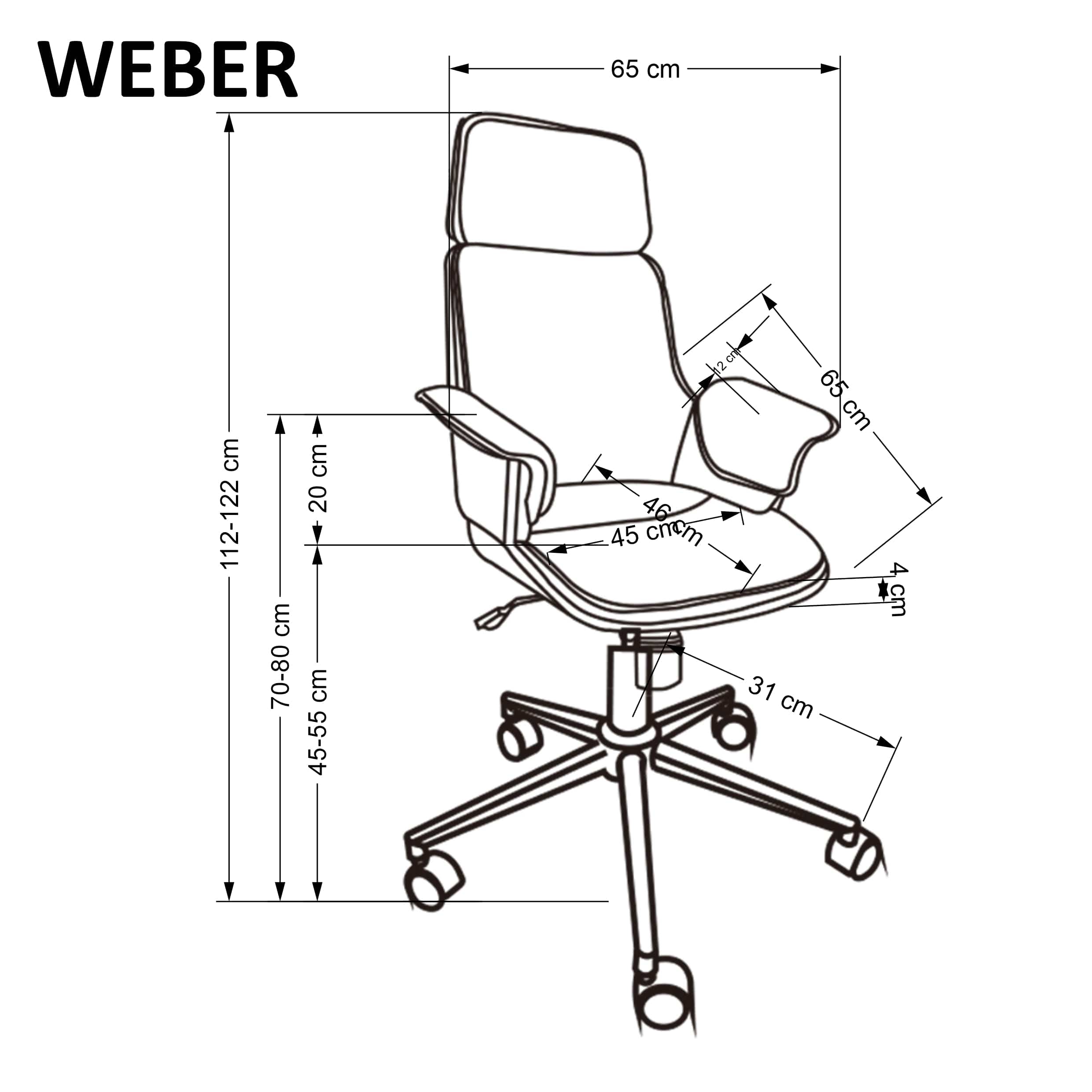 Scaun de birou directorial tapitat cu piele ecologica, Weber Nuc / Negru, l65xA65xH112-122 cm (6)