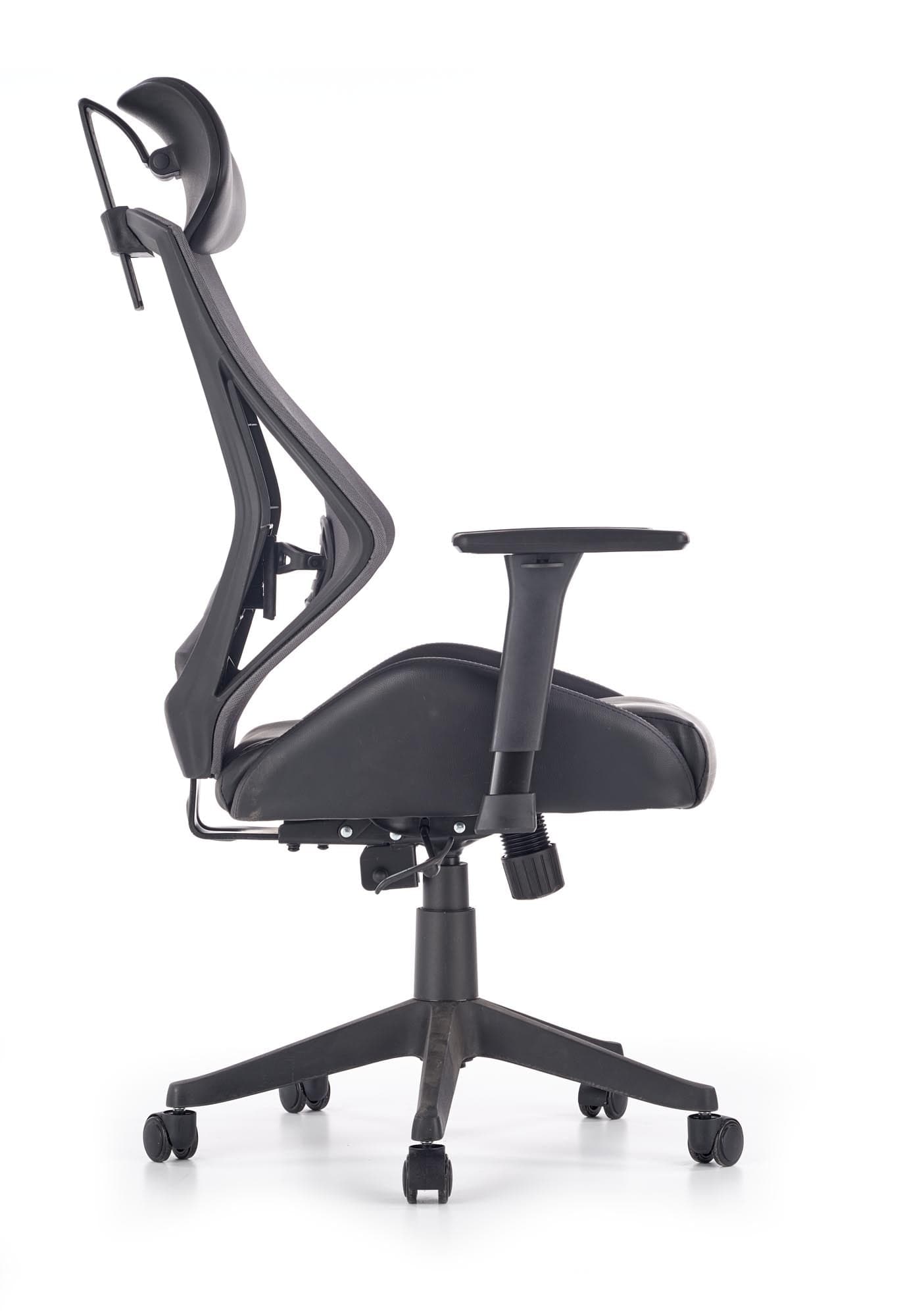 Scaun de birou ergonomic, tapitat cu piele ecologica Hnasel Negru / Gri, l68xA78xH110-118 cm (2)