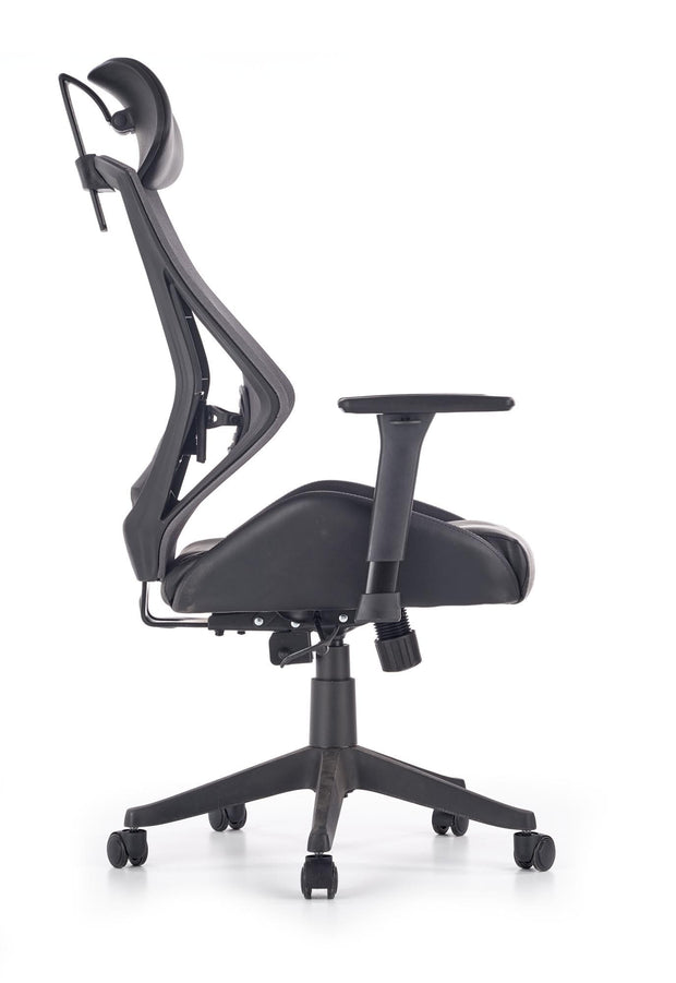 Scaun de birou ergonomic, tapitat cu piele ecologica Hnasel Negru / Gri, l68xA78xH110-118 cm (2)