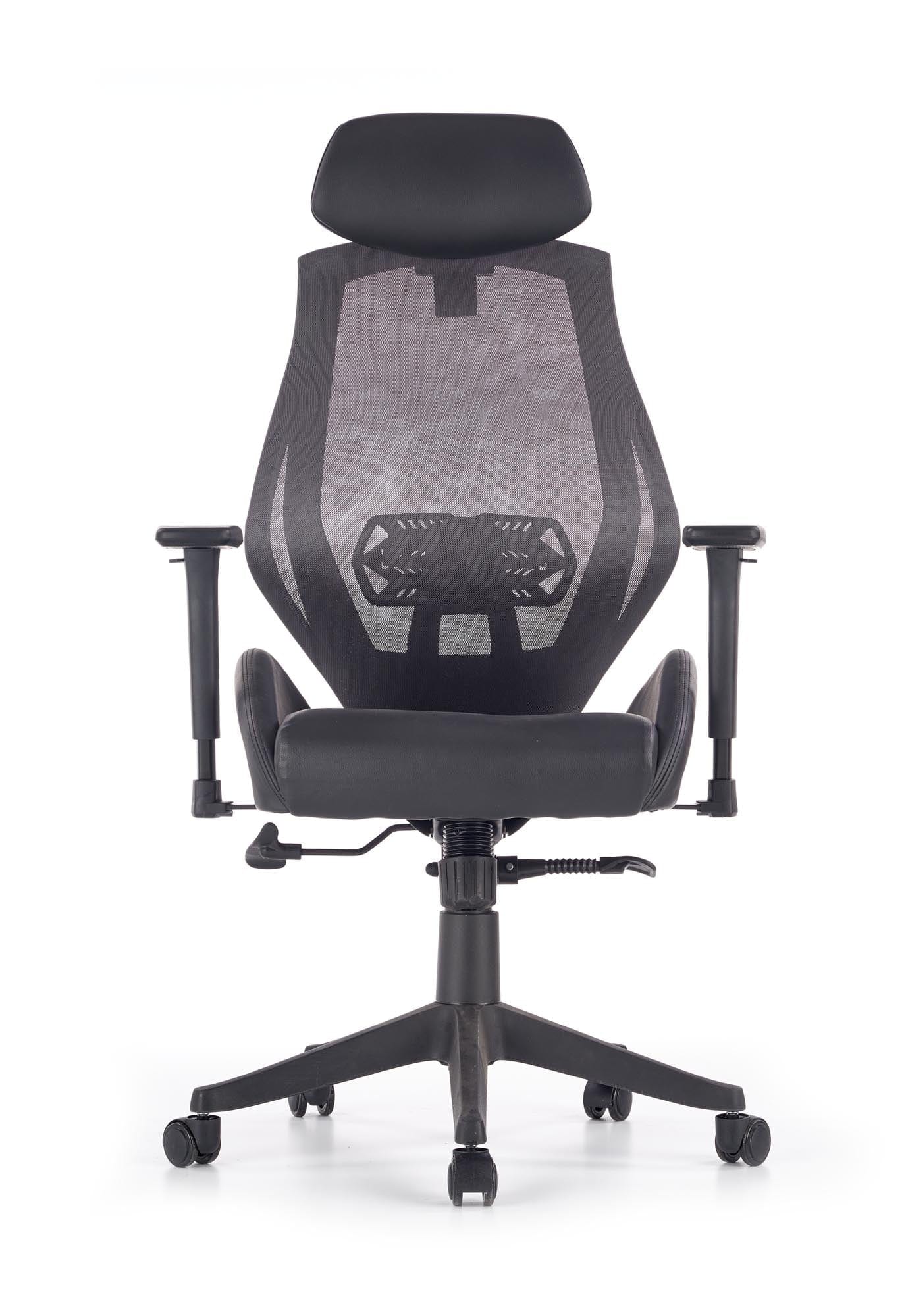 Scaun de birou ergonomic, tapitat cu piele ecologica Hnasel Negru / Gri, l68xA78xH110-118 cm (1)