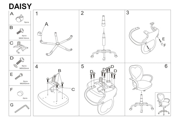 Scaun de birou pentru copii tapitat cu stofa, Dansby Roz / Alb, l60xA47xH88-98 cm (1)
