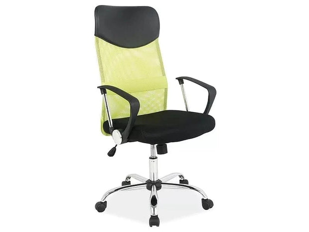 Scaun de birou tapitat cu stofa, Q-025 Negru / Verde / Crom, l62xA50xH111 cm
