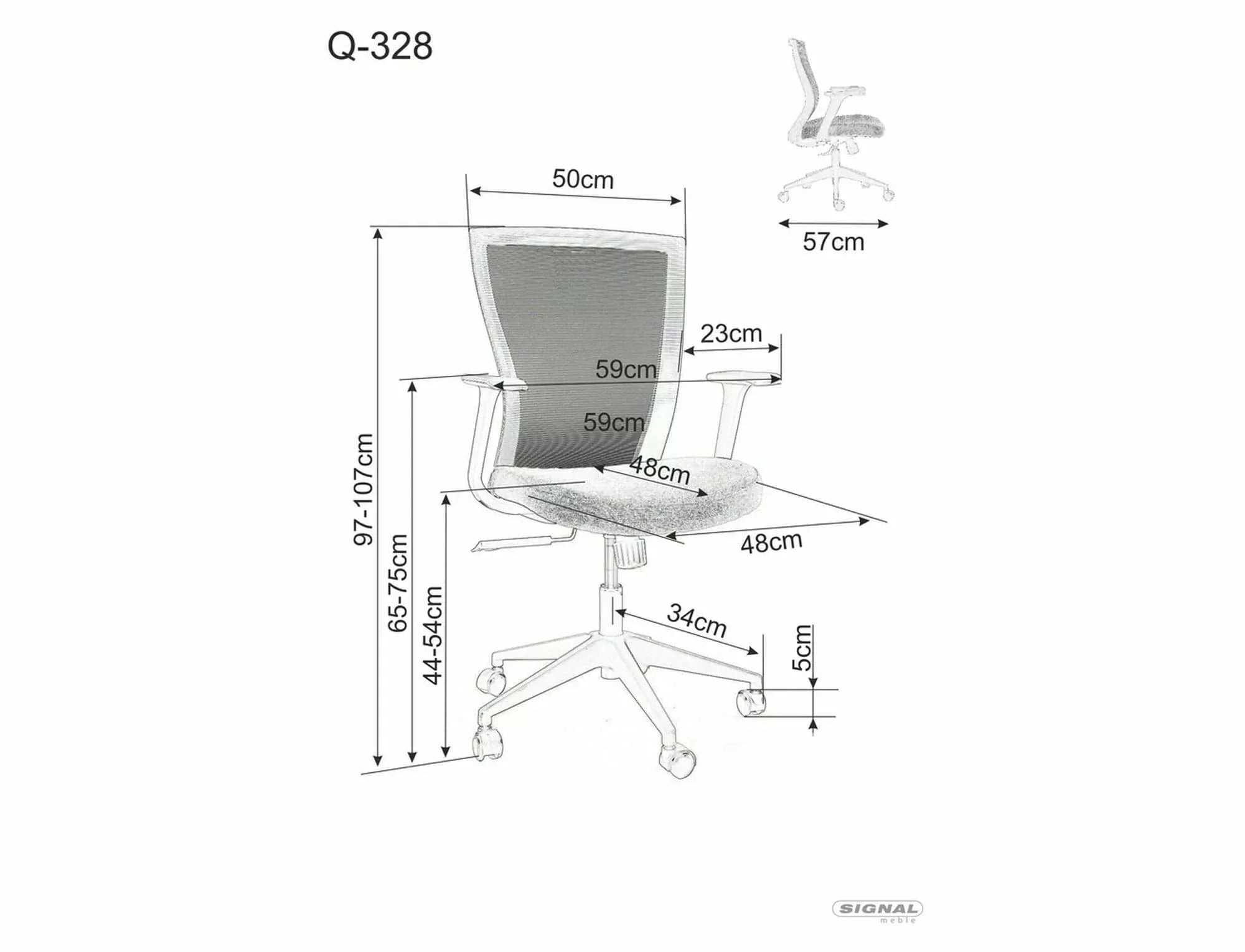 Scaun de birou tapitat cu stofa, Q-328 Gri / Negru, l62xA48xH97 cm (2)
