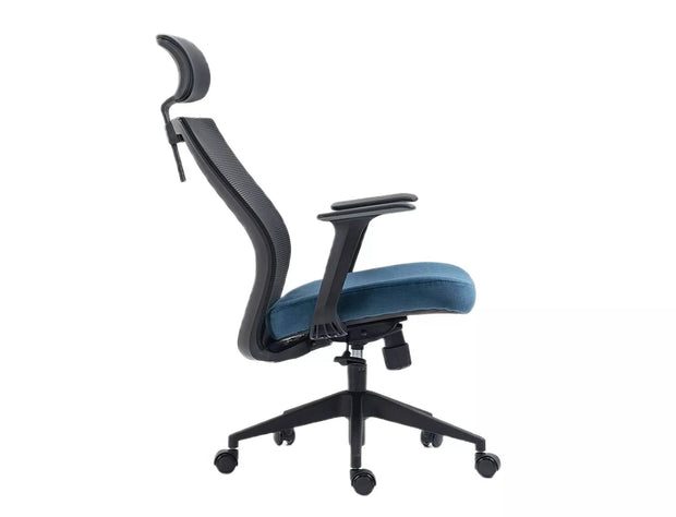 Scaun de birou tapitat cu stofa, Q-328H Albastru / Negru, l62xA48xH97 cm (2)