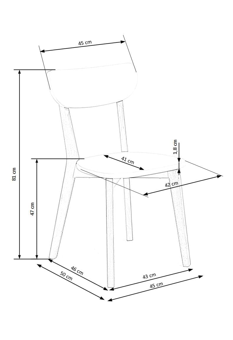 Scaun din lemn si MDF, Buggi Alb / Stejar, l45xA50xH81 cm (1)