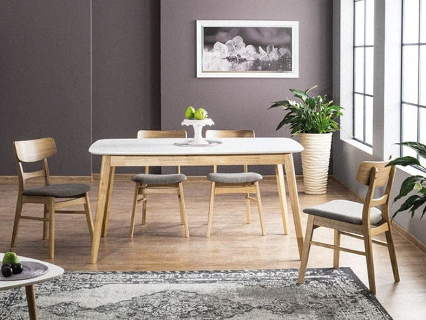 Scaun din lemn tapitat cu stofa Cyd-61 Gri / Stejar, l43xA44xH76 cm (2)