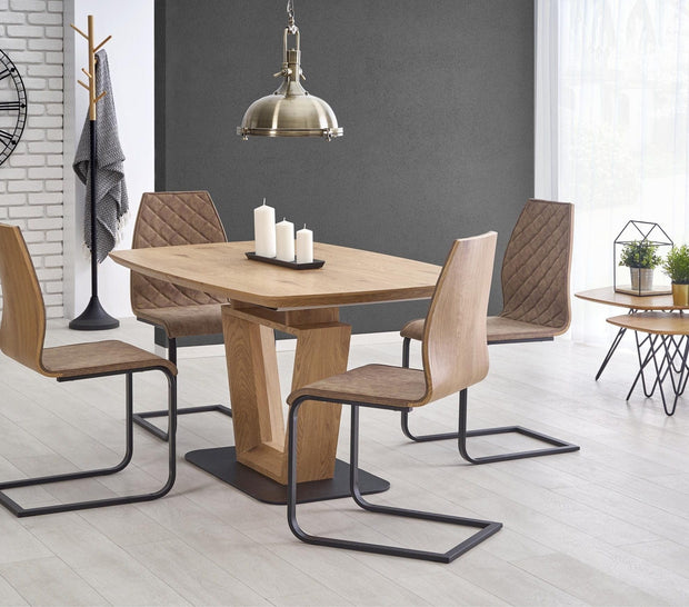 Halmar Scaun din pal tapitat cu piele ecologica si picioare metalice Kai-265 Maro / Stejar Honey / Negru, l43xA58xH94 cm