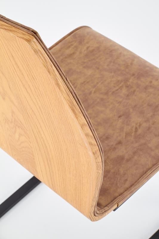 Halmar Scaun din pal tapitat cu piele ecologica si picioare metalice Kai-265 Maro / Stejar Honey / Negru, l43xA58xH94 cm