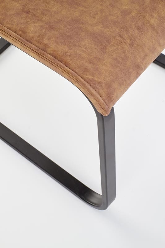 Scaun din pal tapitat cu piele ecologica si picioare metalice Kai-265 Maro / Stejar Honey / Negru, l43xA58xH94 cm (9)