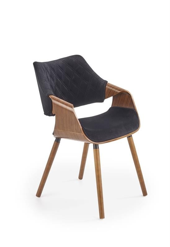 Halmar Scaun din pal tapitat cu stofa si picioare de lemn, Kai-396 Velvet Negru / Nuc, l56xA55xH77 cm
