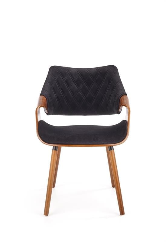 Halmar Scaun din pal tapitat cu stofa si picioare de lemn, Kai-396 Velvet Negru / Nuc, l56xA55xH77 cm
