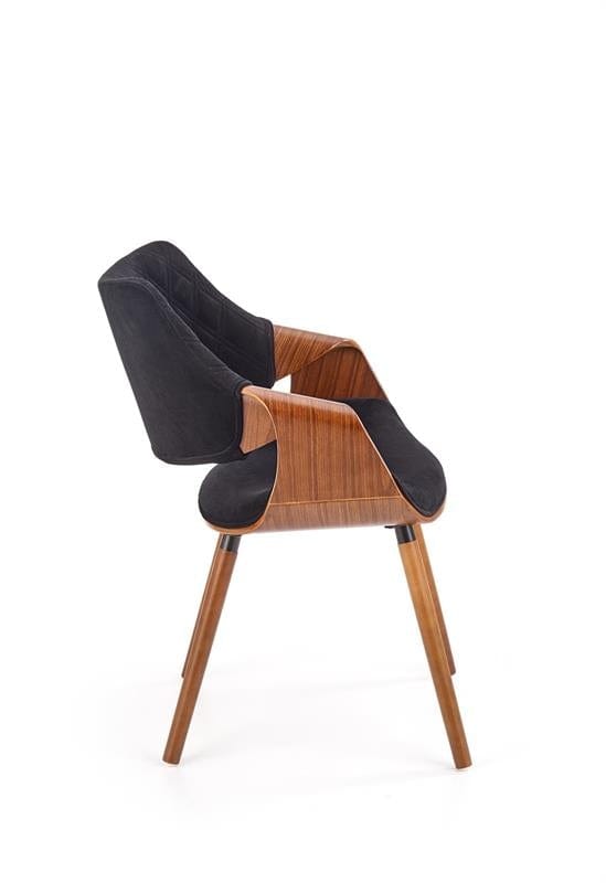 Scaun din pal tapitat cu stofa si picioare de lemn, Kai-396 Velvet Negru / Nuc, l56xA55xH77 cm (5)
