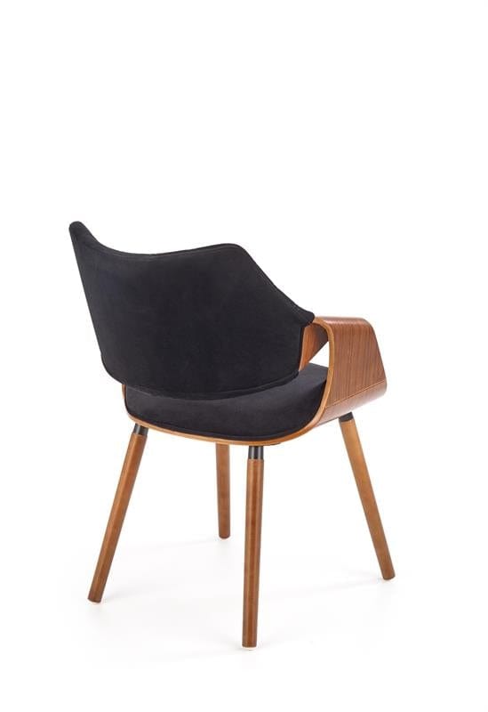 Halmar Scaun din pal tapitat cu stofa si picioare de lemn, Kai-396 Velvet Negru / Nuc, l56xA55xH77 cm