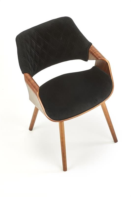 Halmar Scaun din pal tapitat cu stofa si picioare de lemn, Kai-396 Velvet Negru / Nuc, l56xA55xH77 cm