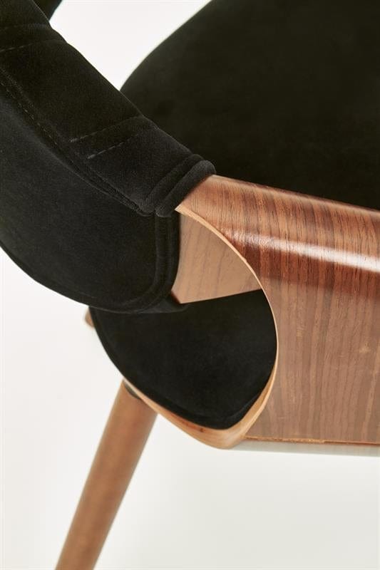 Halmar Scaun din pal tapitat cu stofa si picioare de lemn, Kai-396 Velvet Negru / Nuc, l56xA55xH77 cm