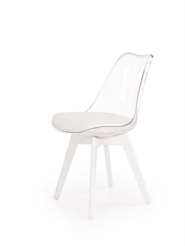 Halmar Scaun din plastic cu sezut tapitat cu piele ecologica Kai-245 Transparent / Alb, l48xA55xH83 cm