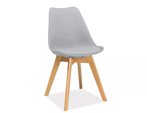 Scaun din plastic, sezut tapitat cu piele ecologica si picioare din lemn, Kris Gri Deschis / Natural, l49xA41xH83 cm